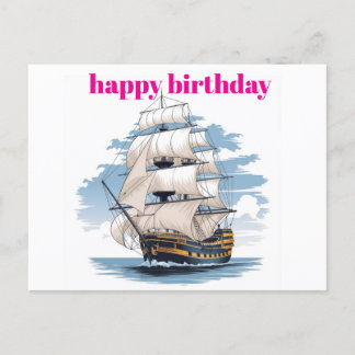 Holey Ship Boat Birthday Card, Nautical Birthday C Postcard