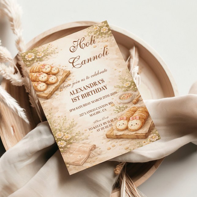 Holi Cannoli Whimsical Bakery 1st Birthday Invitation (Creator Uploaded)