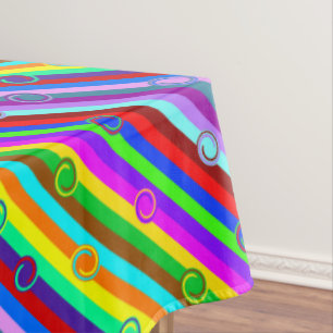 HOLI coloured Stripes Swirls pattern + your ideas Tablecloth