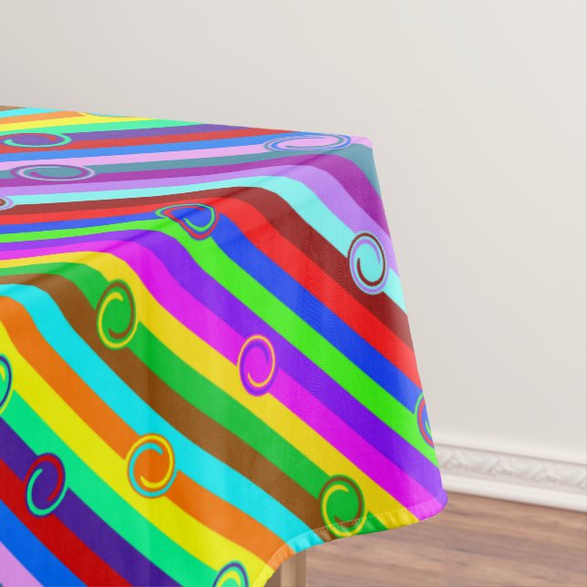 HOLI coloured Stripes Swirls pattern + your ideas Tablecloth (In Situ)