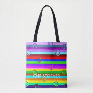 HOLI coloured Stripes Swirls pattern + your ideas Tote Bag