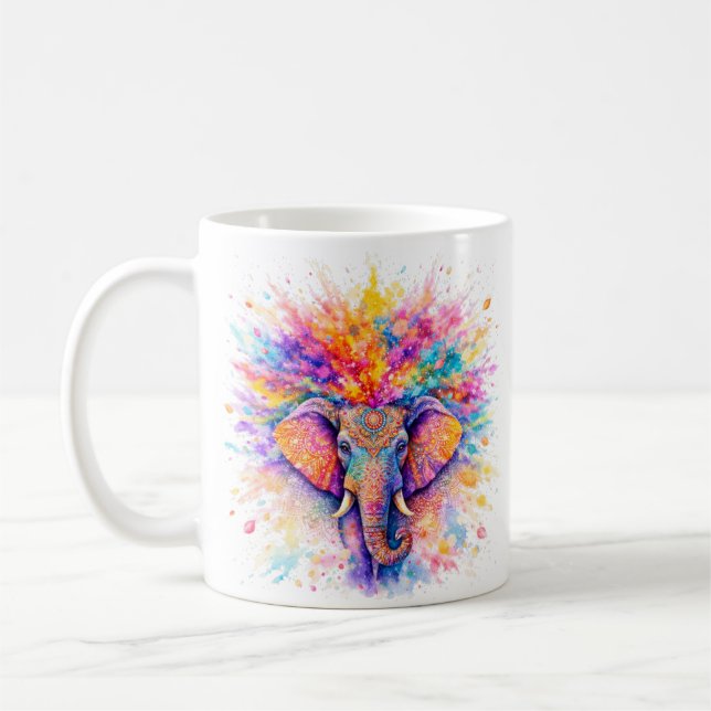 Holi Festival Elephant Watercolor Ceramic Mug (Left)