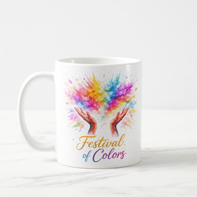 Holi Festival Hands Throwing Coffee Mug (Left)