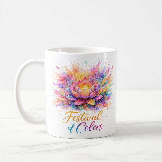 Holi Festival Lotus - Farbenfrohe Keramiktasse Coffee Mug (Left)