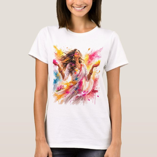Holi Festival Woman Watercolor T-Shirt (Front)