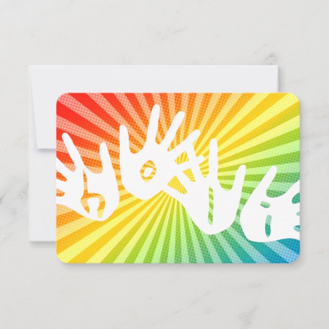 holi rainbow rays hands invitation (Front)