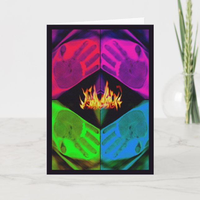 Holi Spring Festival of Colours Hands and Fire Card (Front)