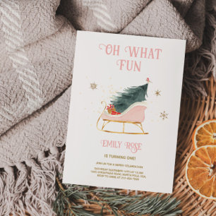 Holiday 1st Birthday Pink Invitation