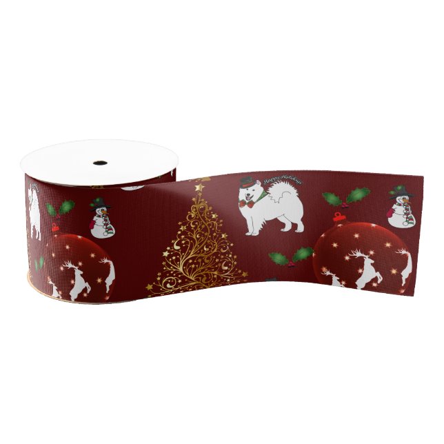 Holiday 3 in Ribbon:  Samoyeds, Reindeer...   Grosgrain Ribbon (Spool)