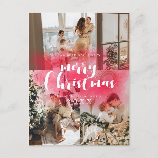 Holiday 3 Photos | Modern Merry Christmas Postcard (Front)
