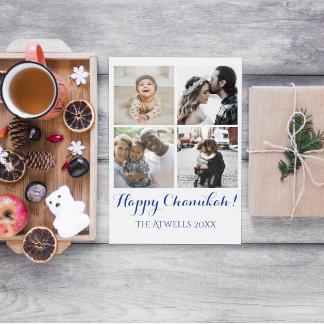 Holiday 4 Photos Happy Chanukah Family White Card