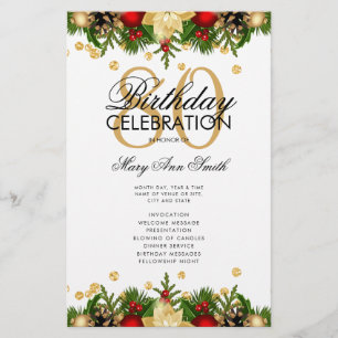 Holiday 80th Birthday Party Program Gold w/ Menu