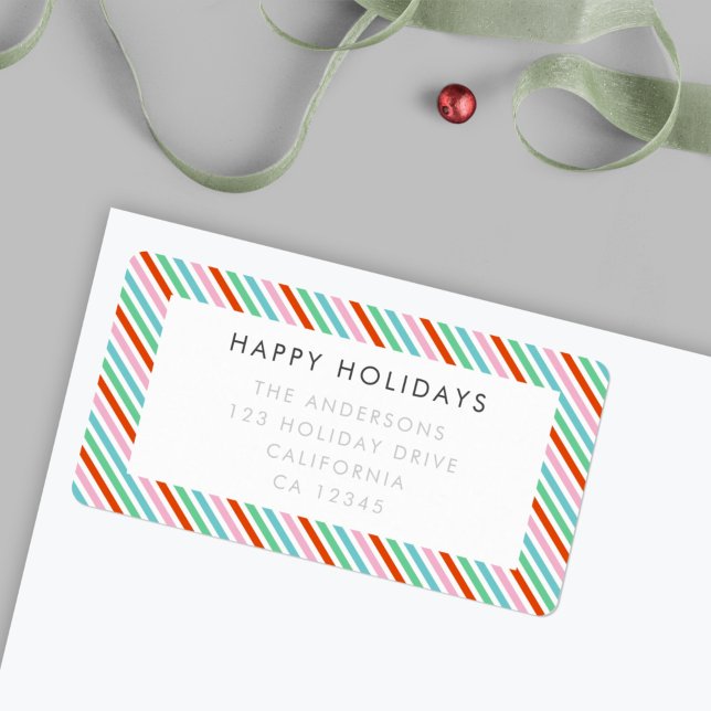 Holiday Address Label | Christmas Stripe Pattern (Bright candy stripe return address envelope labels by Guava for cheerful holiday mail 🎄)
