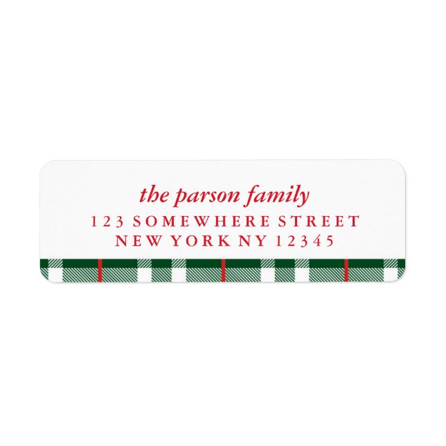 Holiday Address Label Green Plaid Return Address Label (Front)