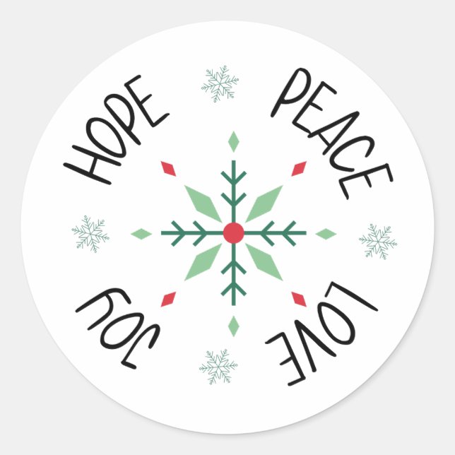 Holiday Advent Red & Green Snowflake Classic Round Sticker (Front)