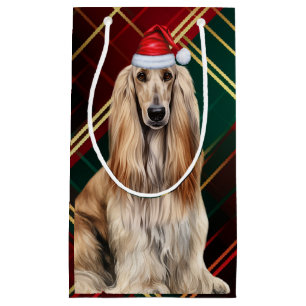 Holiday Afghan Hound Dog Holiday Plaid Christmas Small Gift Bag