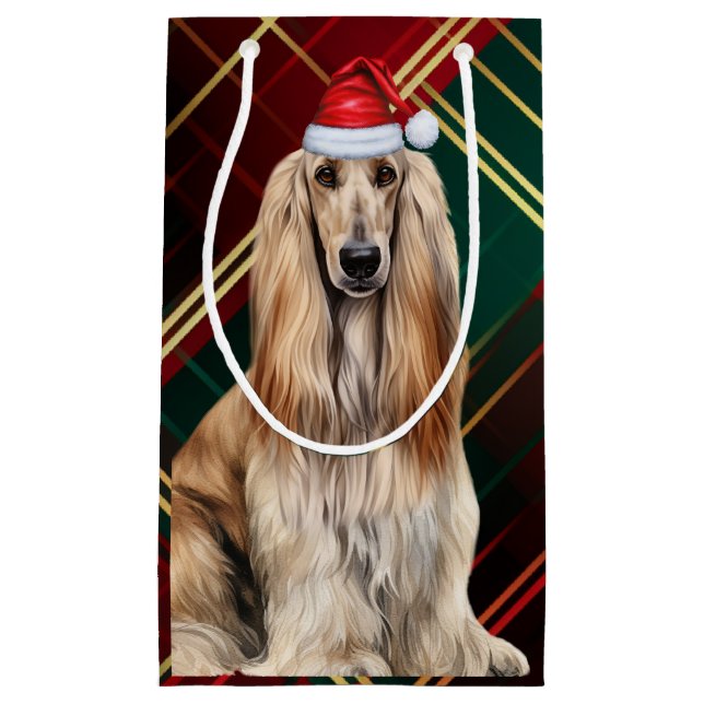 Holiday Afghan Hound Dog Holiday Plaid Christmas Small Gift Bag (Front)