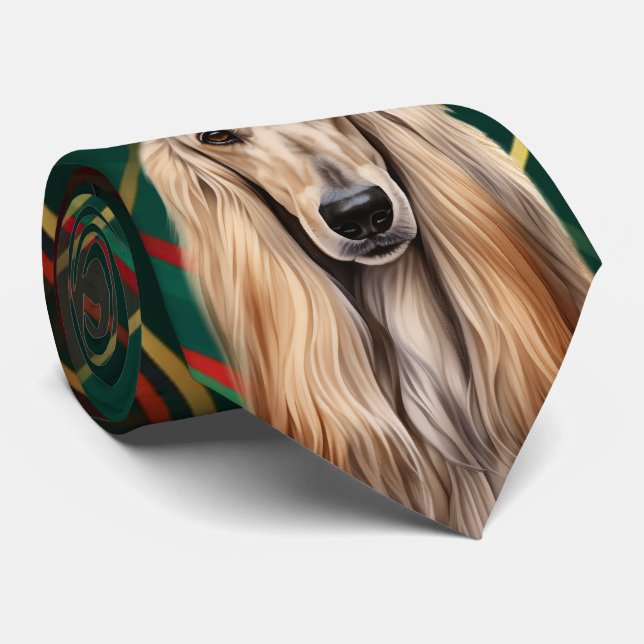 Holiday Afghan Hound Dog Red Plaid Christmas Tie (Rolled)
