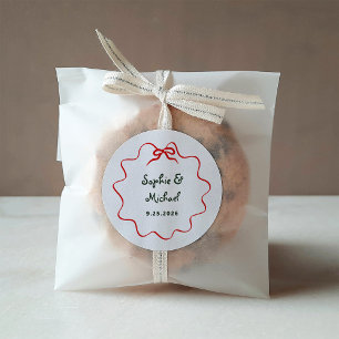 Holiday Amour   Illustrated French Bow Wedding Classic Round Sticker