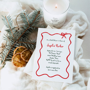 Holiday Amour   Wavy Illustrated Bow Bridal Shower Invitation
