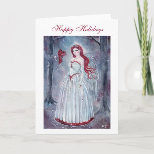 Holiday angel with cardinal card by Renee Lavoie