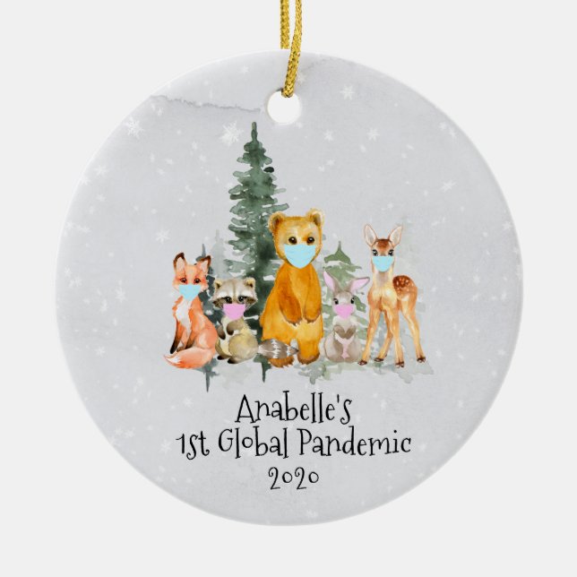 Holiday Animal 1st Christmas Pandemic 2020 Ceramic Ornament (Front)