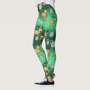 Holiday Animal Tights, Cute Green Christmas Leggings