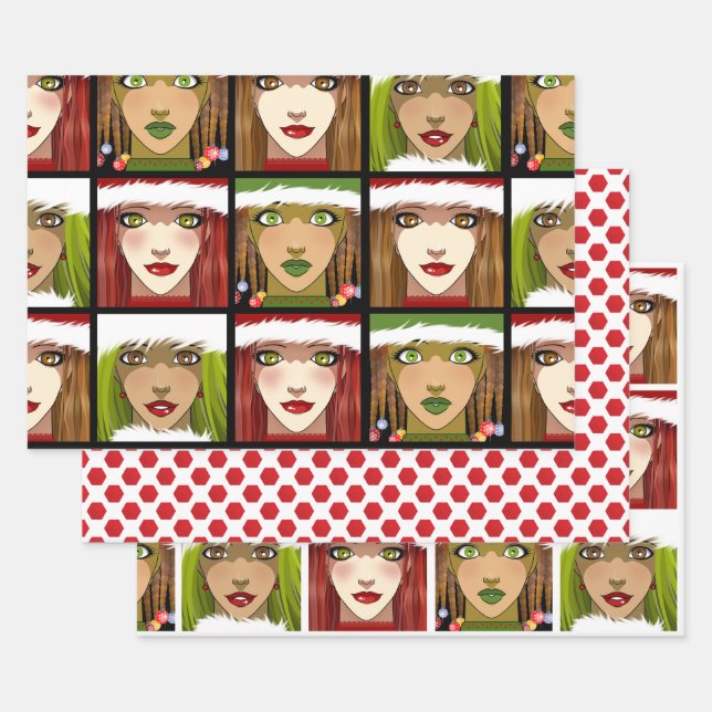 Holiday Anime Girls Wrapping Paper Sheet (Set)