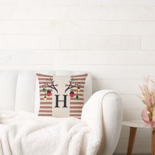 Holiday Antlers Monogram Initials Cushion