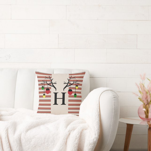 Holiday Antlers Monogram Initials Cushion (Couch)