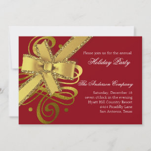 Holiday Any Colour Gold Swash and Gold Glittery Bo Invitation