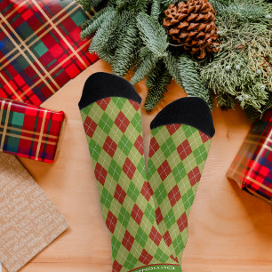 Holiday Argyle - green and red - add slogan / name Socks