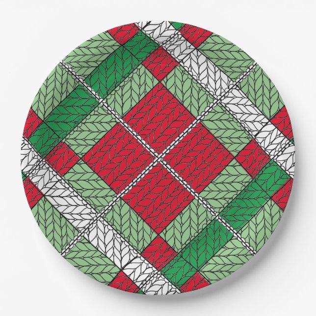 HOLIDAY ARGYLE KNIT 9" Round Paper Plates (Front)