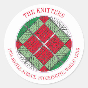 HOLIDAY ARGYLE KNIT Large Round Address Labels