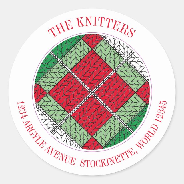 HOLIDAY ARGYLE KNIT Large Round Address Labels (Front)