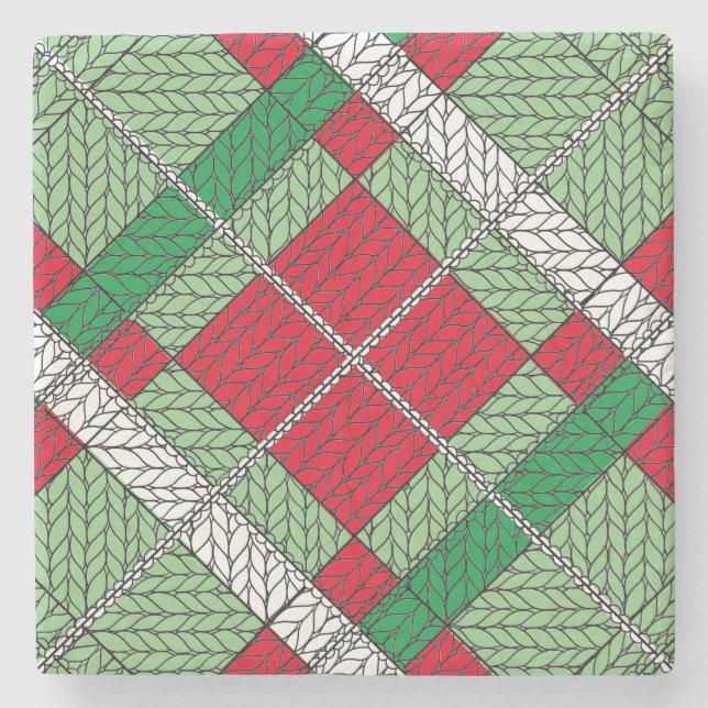 HOLIDAY ARGYLE KNIT Marble Stone Coaster (Front)