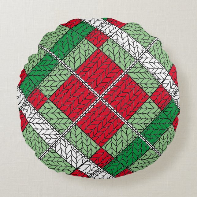 HOLIDAY ARGYLE KNIT Round Throw Pillow (Front)