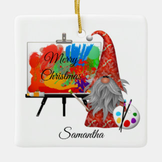 Holiday Artist Gnome Personalized Ceramic Ornament