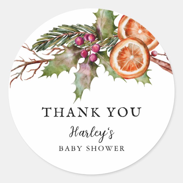 Holiday Baby Shower Gender Neutral Favour  Classic Round Sticker (Front)