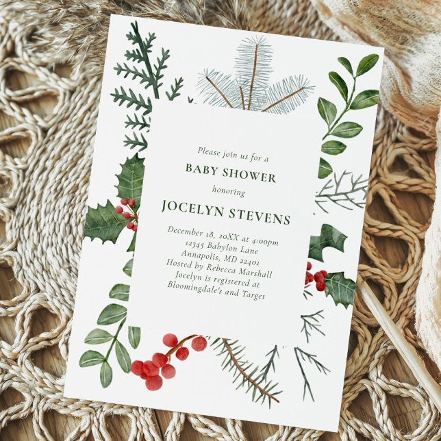Holiday Baby Shower Invitation, Christmas Wreath Invitation (Creator Uploaded)