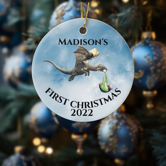 Holiday Baby's 1st First Christmas Dragon Ceramic Ornament (Creator Uploaded)