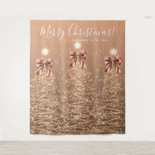 Holiday Backdrop Rose Gold Christmas Trees Bows Tapestry