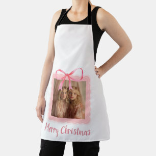 Holiday Baking Apron with Pink Bow Family Photo