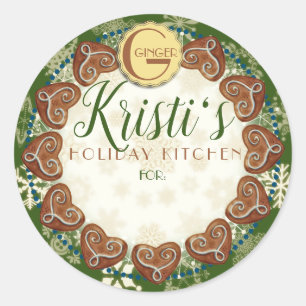 Holiday baking gingerbread cookies personalised classic round sticker