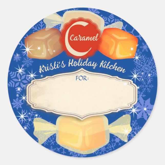Holiday baking homemade caramels Christmas Classic Round Sticker (Front)