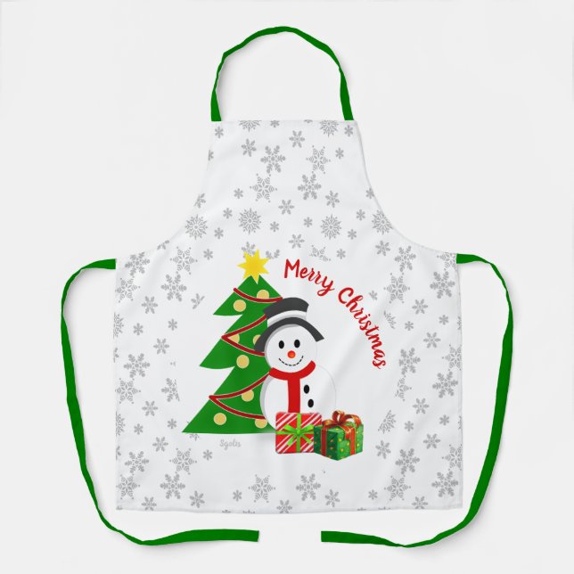 Holiday Baking Snowman and Christmas Tree  Apron (Front)