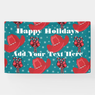 Holiday Banner Cowboy Hats And Candy Canes