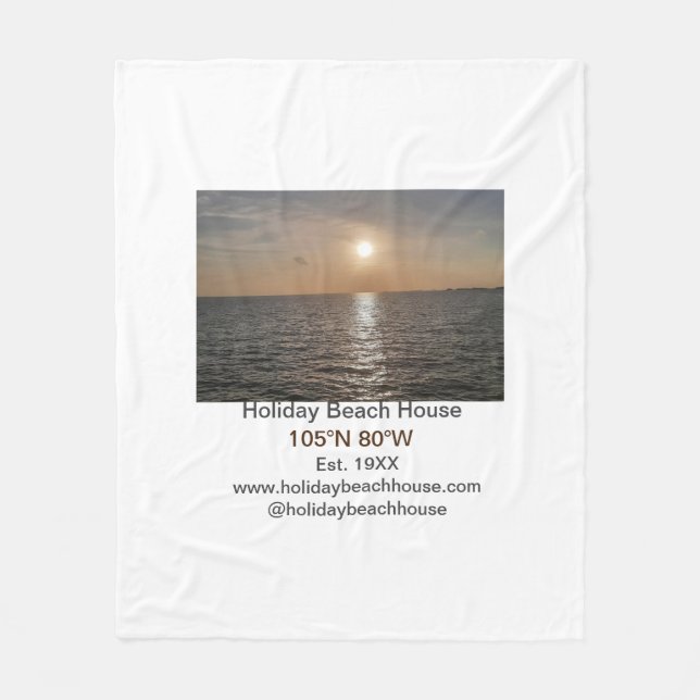 Holiday beach ocean house longitude latitude est.  fleece blanket (Front)