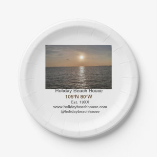 Holiday beach ocean house longitude latitude est. paper plate