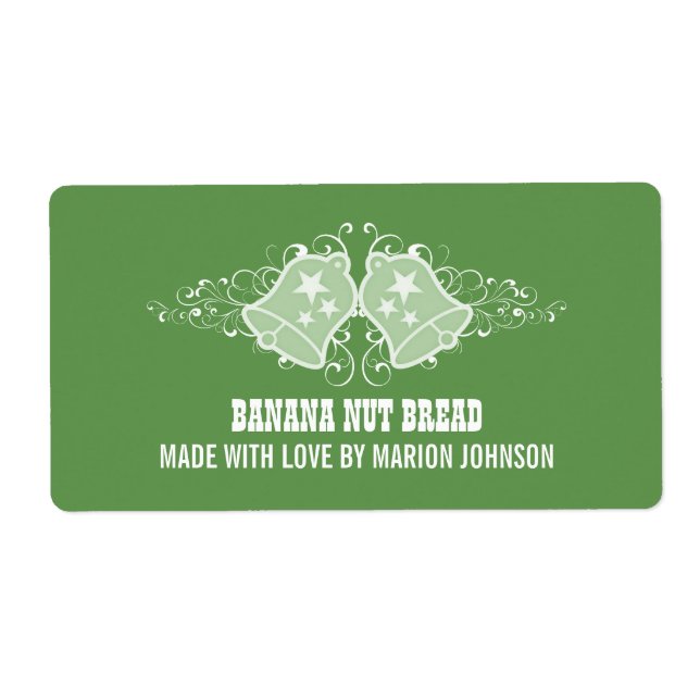 Holiday Bells and Swirls Baking Labels, Green (Front)
